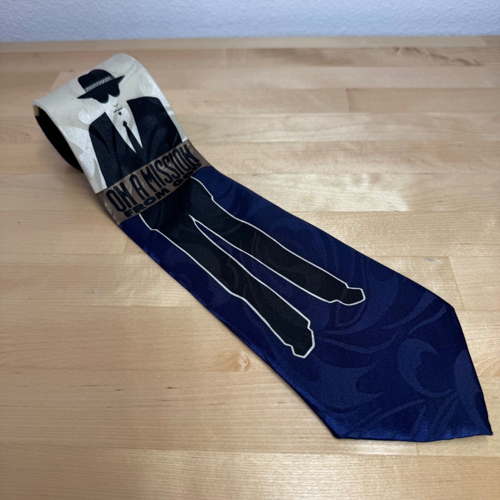 Steven Harris Mens On A Mission‎ From God Navy Blue Graphic Novelty Necktie